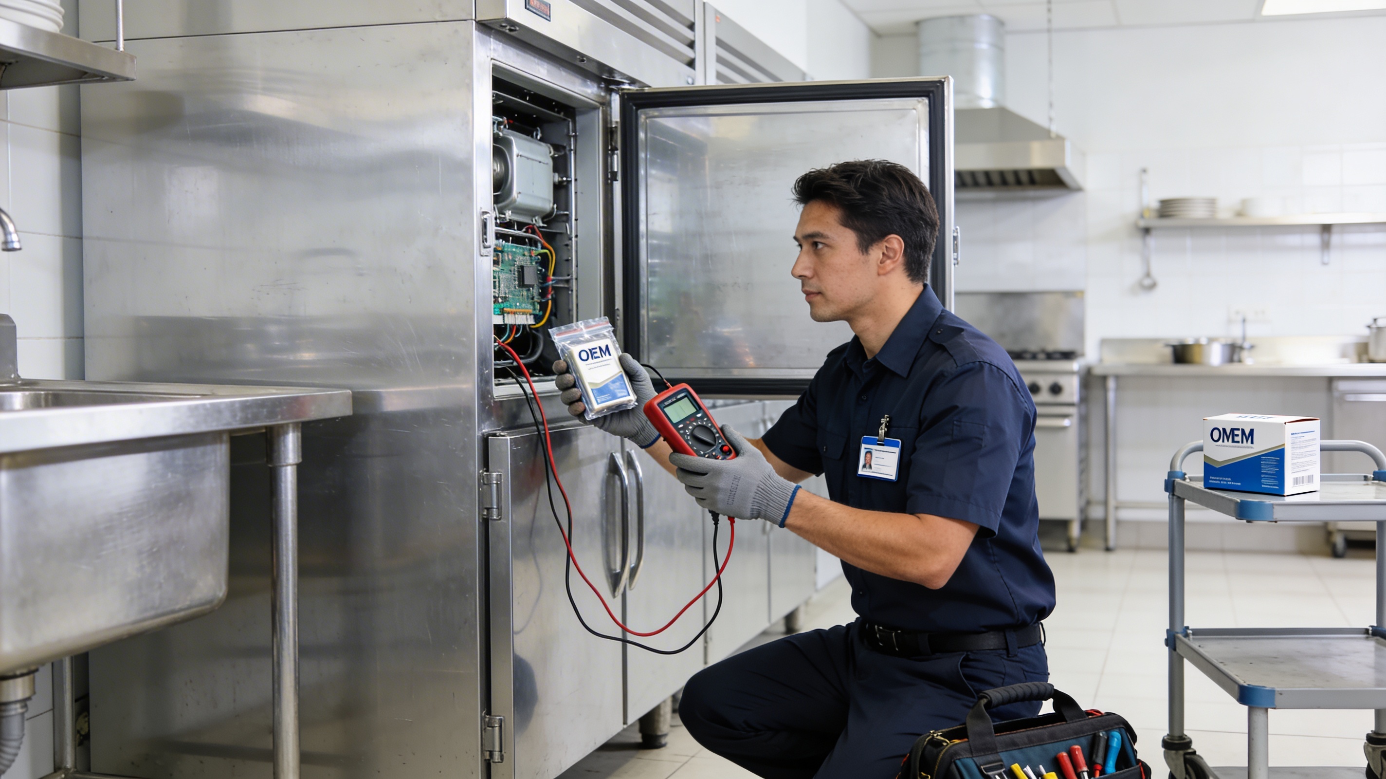 Technician servicing refrigeration equipment (process placeholder)